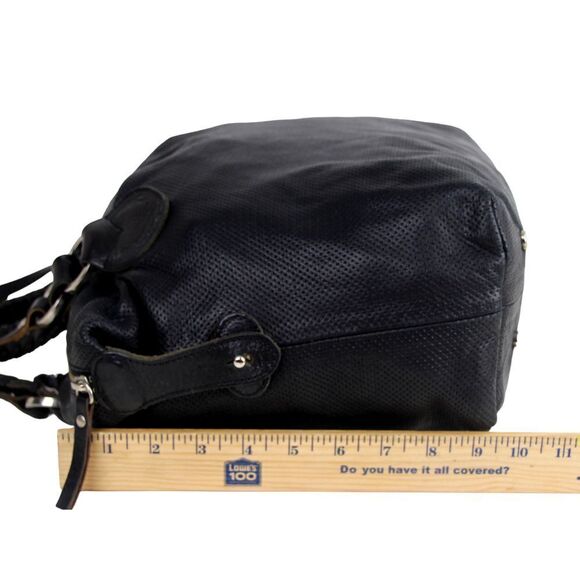 Pauric Sweeney ITALY PERFORATED BLACK GENUINE LEATHER SATCHEL HANDBAG TOTE PURSE - Picture 15 of 16